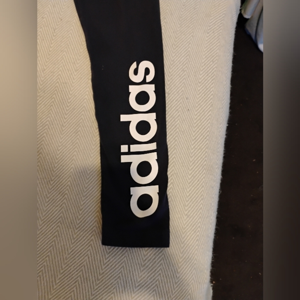 Adidas Navy Blue Leggings with Bold Logo - Picture 4 of 6